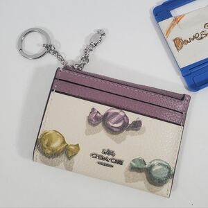Coach Mini Skinny ID Card Case in Candy Print & Charm Refined Pebble Leather NWT